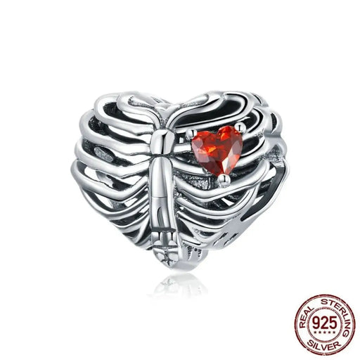 925 Sterling Silver Beating Heart Beads Bids Red Charm Fit