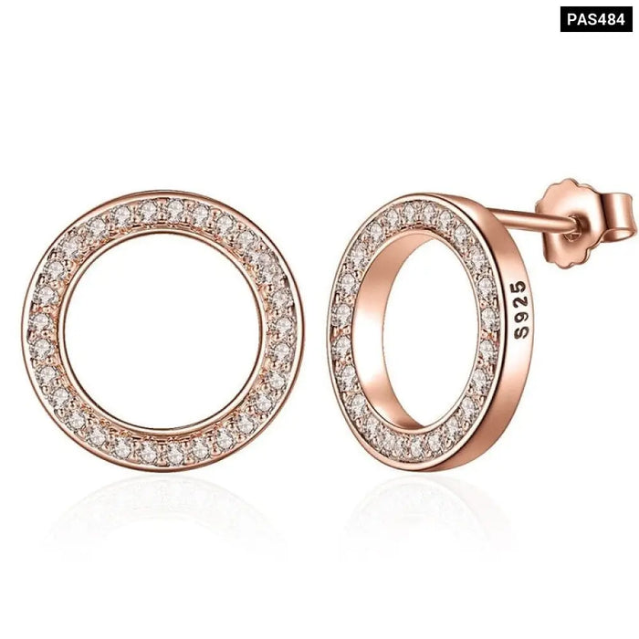 925 Sterling Silver Circle Round Stud Earrings With Cz