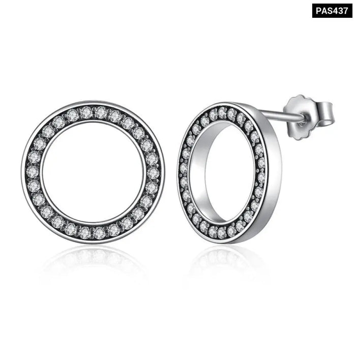 925 Sterling Silver Circle Round Stud Earrings With Cz