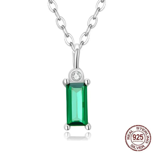 925 Sterling Silver Green Zircon Pendant Necklace For Women