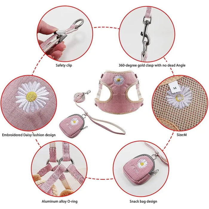 Lightweight Adjustable Breathable Mesh Pet Embroidery Flower