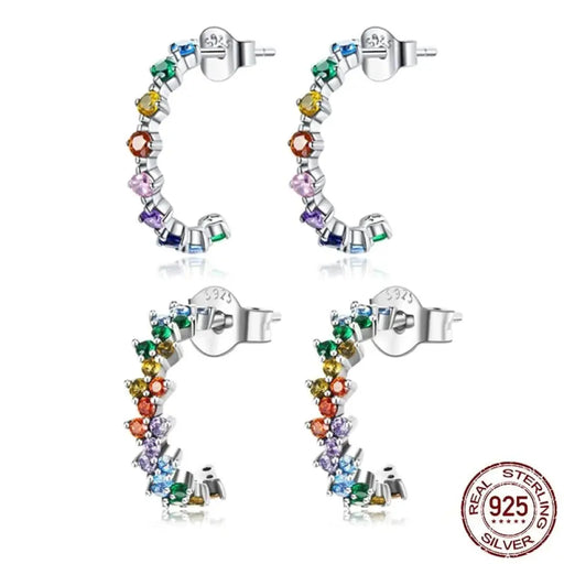 Rainbow 925 Sterling Silver Earrings Arch Colourful