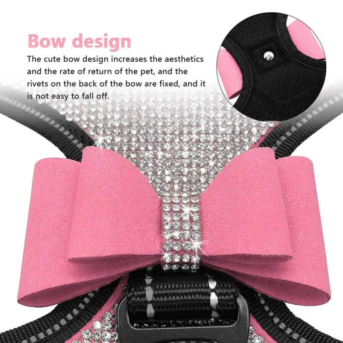 Reflective Bling Nylon Pet Harness Vest Bow Tie For Small
