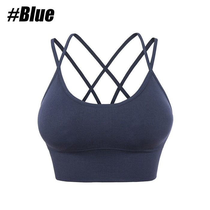 Women Strappy Cross Back Padded Sports Bra For Yoga Workout