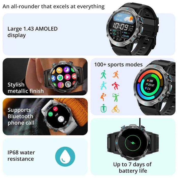 1.43’’ Display 100 Sports Modes Voice Calling Military