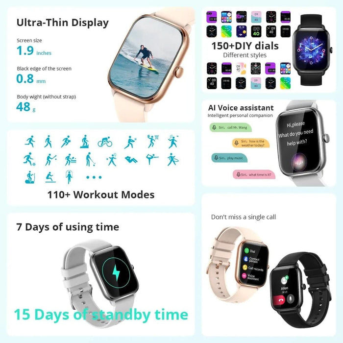 1.9 inch Full Screen Bluetooth Sleep Monitor Smart Watch For Men Women