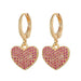 1 Pair Heart Gold Hoop Earring Dainty Pave Zirconia Dangle