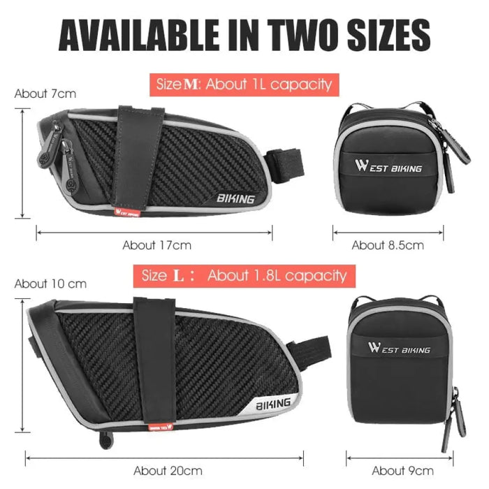 1l 1.8l Waterproof Reflective Bicycle Saddle Bag