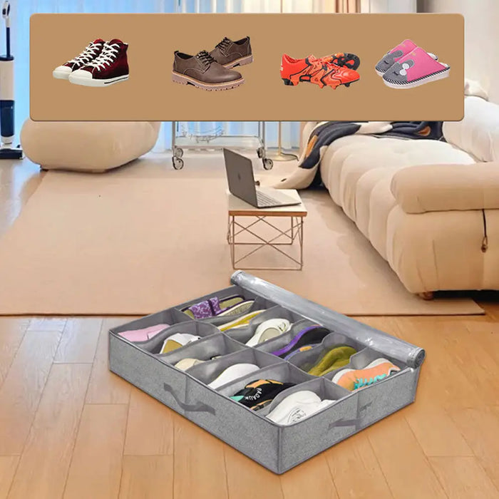10 Grids Foldable Under The Bed Shoe Storage And Organizer