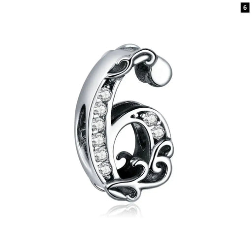 10 Number Metal Beads Charm For Female Silver 925 Bracelet &