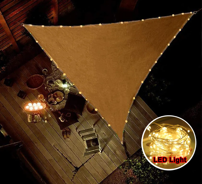 10‘X10'X10Ft Triangle Waterproof Shade Sail Awning Outdoor Romantic Warm 420D Oxford Sun Shade Led Light String