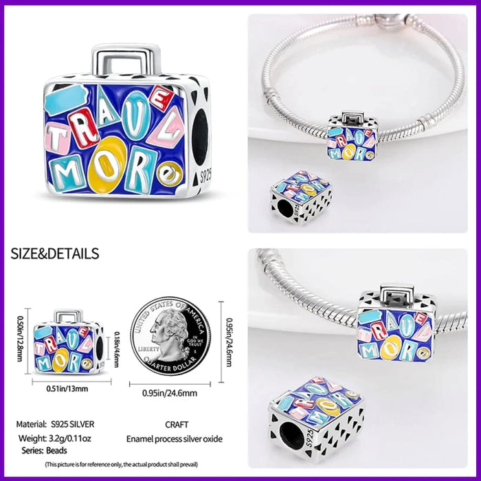 Womens 925 Sterling Silver Colourful Butterfly Travel Handbag Charms Heart Beads Fit Pandora Bracelet Diy Jewellery