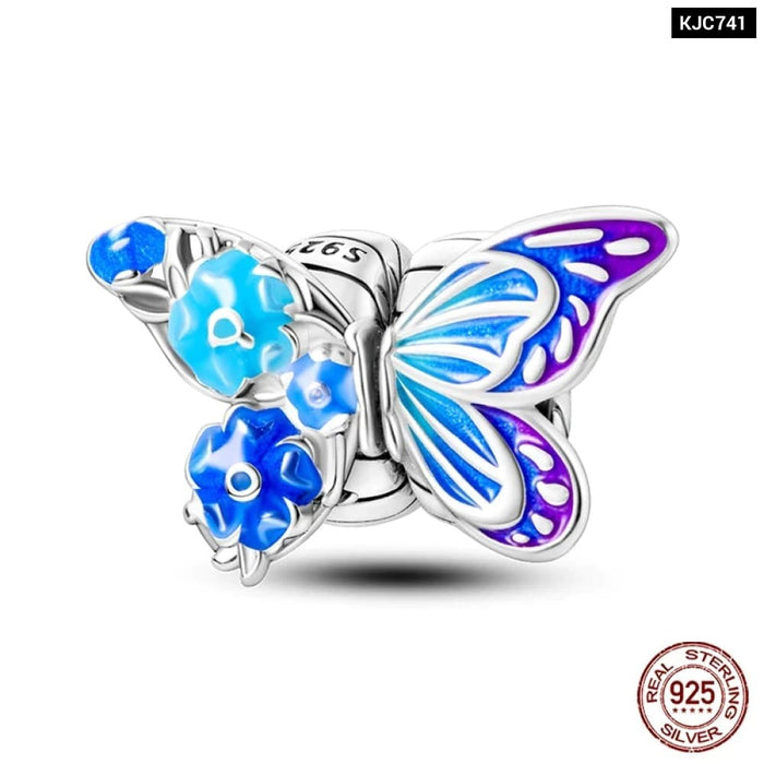 Womens 925 Sterling Silver Colourful Butterfly Travel Handbag Charms Heart Beads Fit Pandora Bracelet Diy Jewellery