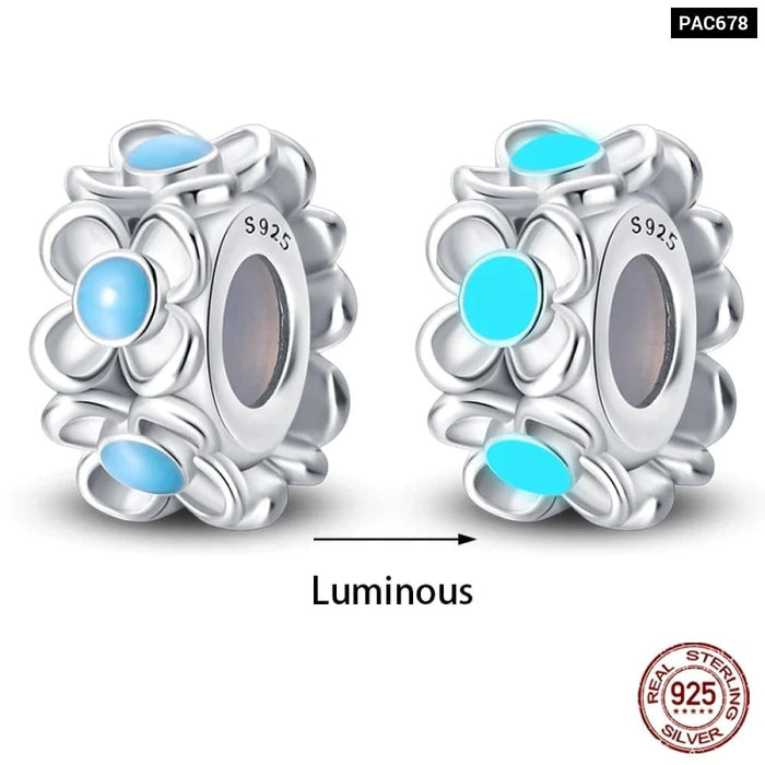 Womens 925 Sterling Silver Luminous Star Flower Butterfly Silicone Spacer Beads Fit Pandora Bracelets Fine Diy Jewellery