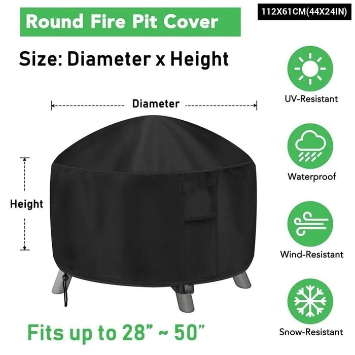 Heavy 600D Waterproof Patio Fire Pit Cover BBQ Grill Cover Outdoor Garden Yard Round BBQ Table Covers