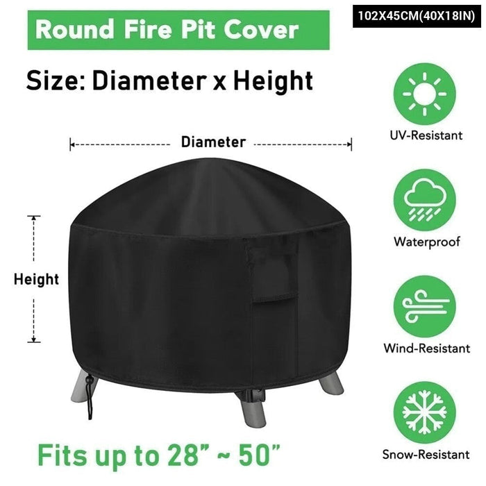 Heavy 600D Waterproof Patio Fire Pit Cover BBQ Grill Cover Outdoor Garden Yard Round BBQ Table Covers