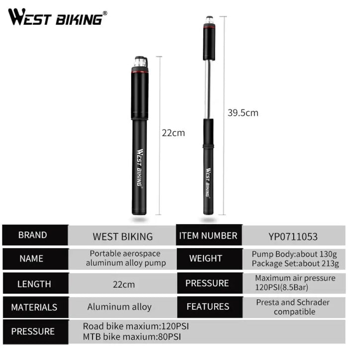 120psi Portable Aluminum Alloy Bike Pump