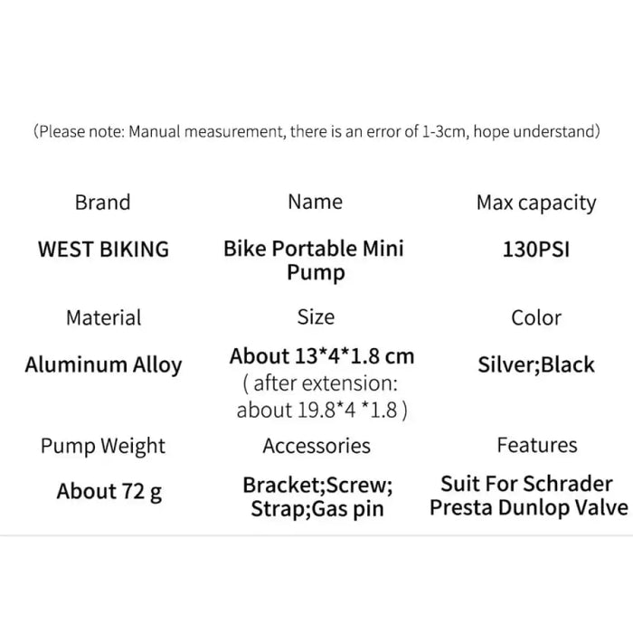 130psi Mini Bicycle Pump