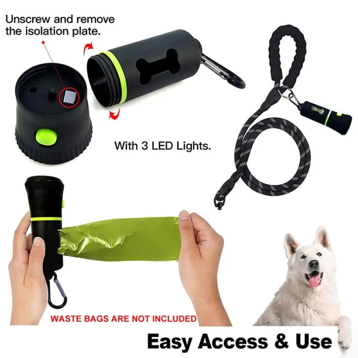 15 Pcs Led Light Dog Poop Bag Dispenser Holder Lead Leash