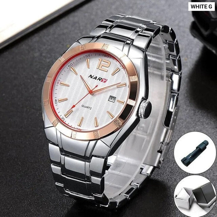 1PC Fashionable Men'S Waterproof Steel Band Watch Calendar Quartz Watch