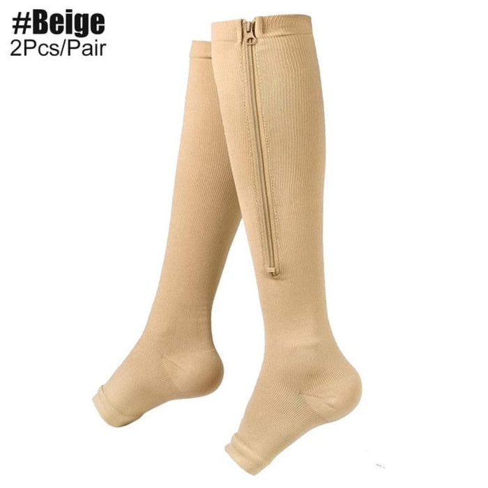 1Pair Unisex Open Toe Calf Zipper Compression Stockings For Women