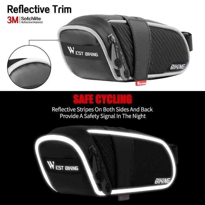 1l 1.8l Waterproof Reflective Bicycle Saddle Bag