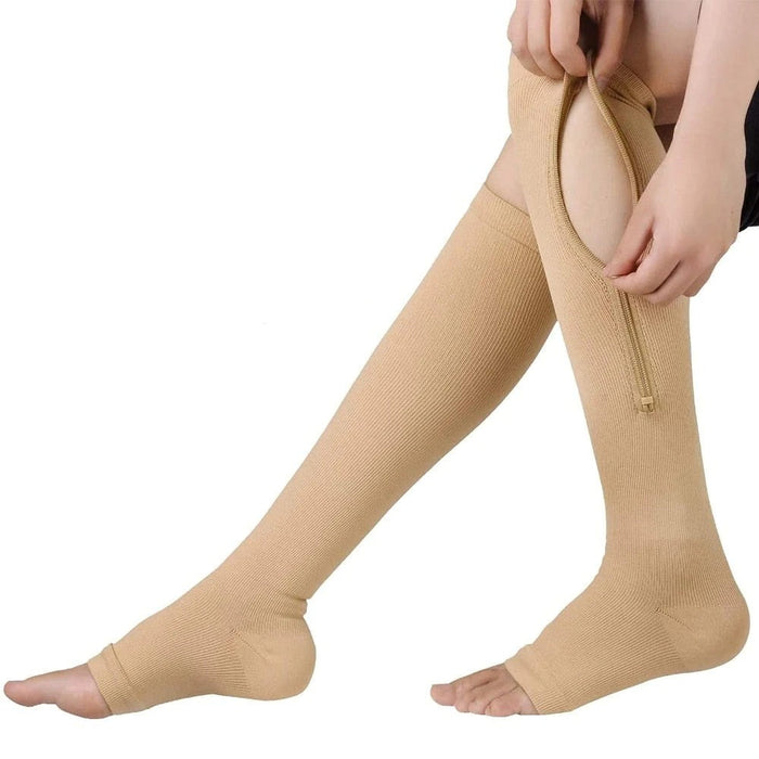 1Pair Unisex Open Toe Calf Zipper Compression Stockings For Women