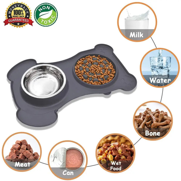 2 In 1 Non-slip Stainless Steel Silicone Feeder Bowl