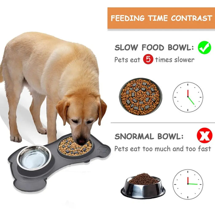 2 In 1 Non-slip Stainless Steel Silicone Feeder Bowl