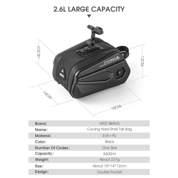 2.6l Lage Capacity Hard Shell Waterproof Tail Bag