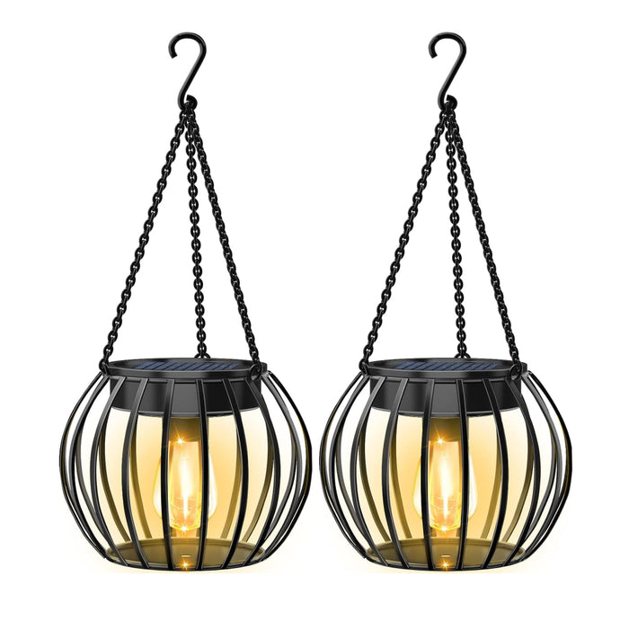 Vibe Geeks 2 Pack Outdoor Solar Hanging Lights Pumpkin Decorative Lantern