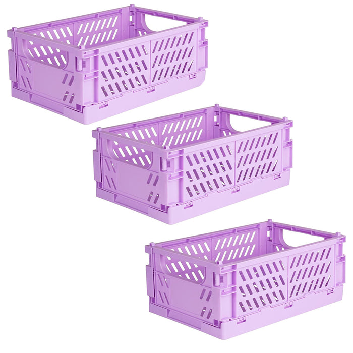 Vibe Geeks Pack Of 3 Mini Folding Plastic Crates Storage