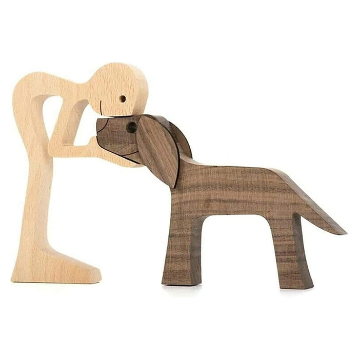 Vibe Geeks Hand-carved Wooden Puppy Family Sculpture