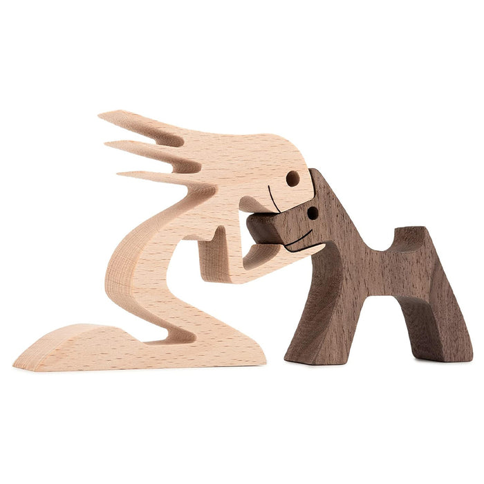 Vibe Geeks Hand-carved Wooden Puppy Family Sculpture