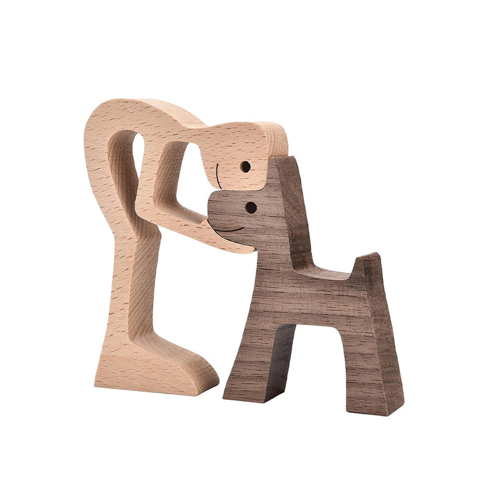 Vibe Geeks Hand-carved Wooden Puppy Family Sculpture