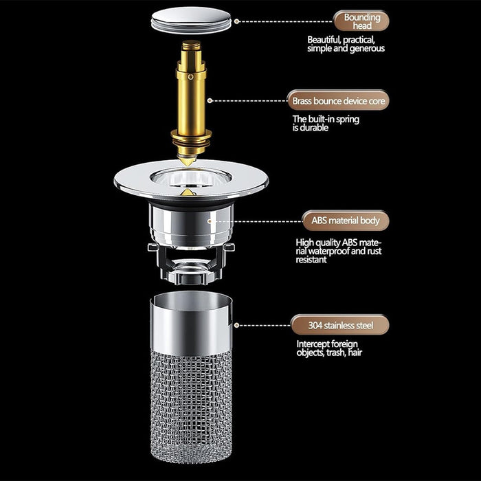 Vibe Geeks Anti-Odor Pop-Up Design Stainless Steel Sink Strainer & Stopper