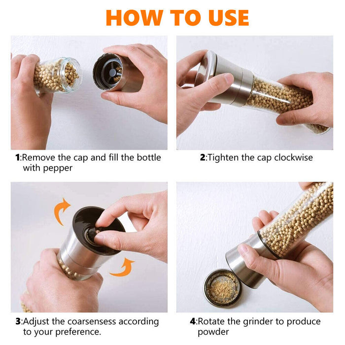 2pcs Stainless Steel Ceramic Mills Kitchen Salt and Pepper