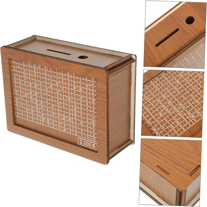 Vibe Geeks Large Capacity Wooden Piggy Bank Cash Box With Counter - Suitable For Euro