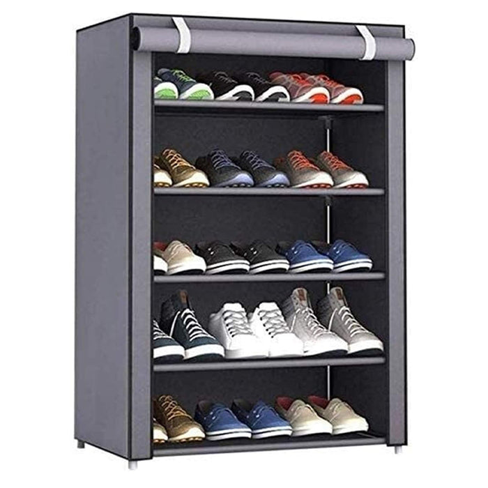 Vibe Geeks Nonwovens Fabric Dustproof Multilayer Shoes Cabinet Organizer In Black And Grey