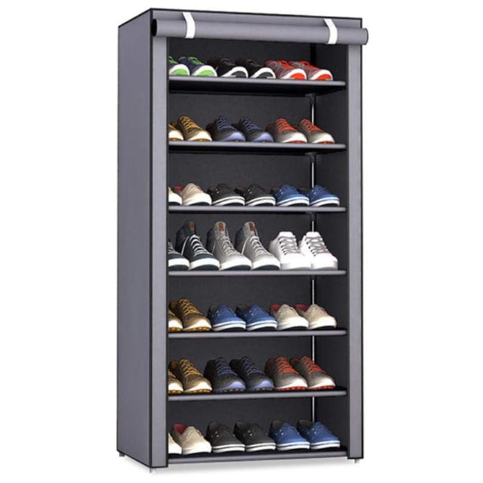 Vibe Geeks Nonwovens Fabric Dustproof Multilayer Shoes Cabinet Organizer In Black And Grey