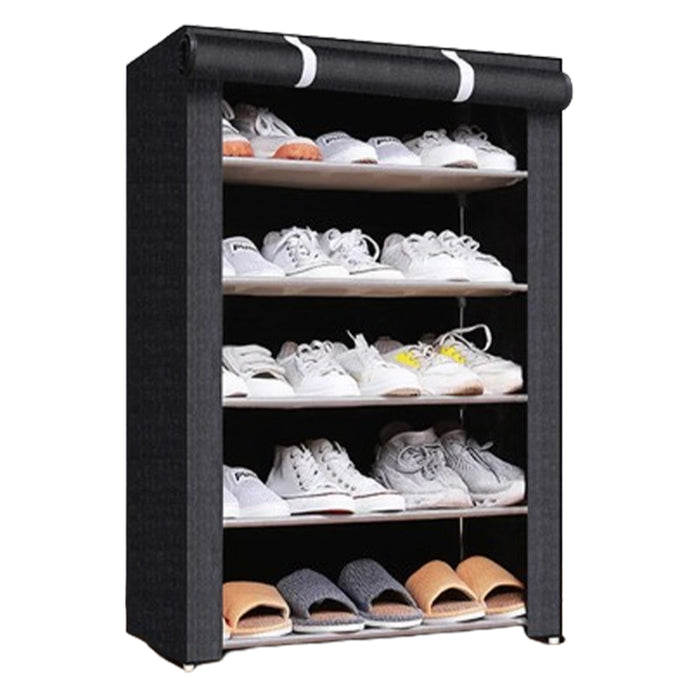 Vibe Geeks Nonwovens Fabric Dustproof Multilayer Shoes Cabinet Organizer In Black And Grey