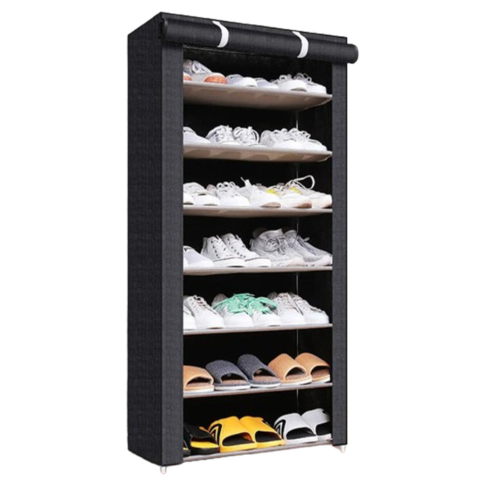 Vibe Geeks Nonwovens Fabric Dustproof Multilayer Shoes Cabinet Organizer In Black And Grey