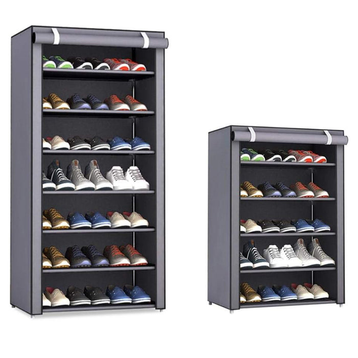 Vibe Geeks Nonwovens Fabric Dustproof Multilayer Shoes Cabinet Organizer In Black And Grey