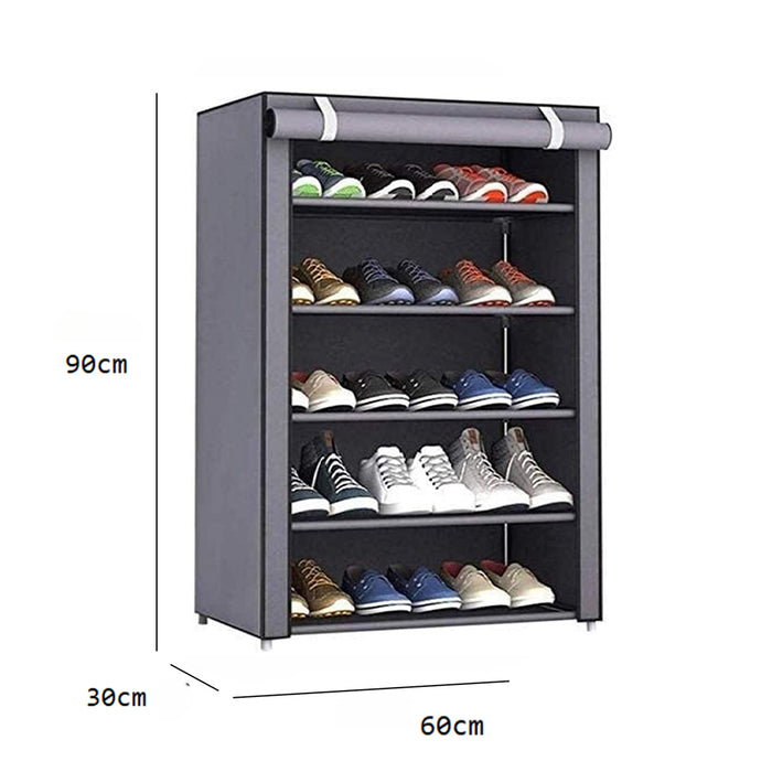 Vibe Geeks Nonwovens Fabric Dustproof Multilayer Shoes Cabinet Organizer In Black And Grey