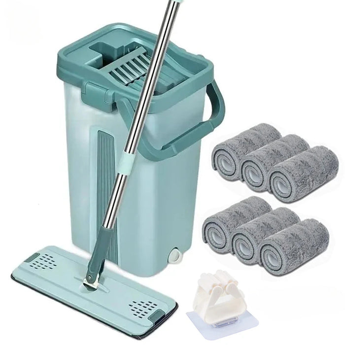 Vibe Geeks Wet Or Dry Usage Hands-Free Mopping System With Bucket And Microfiber Pads