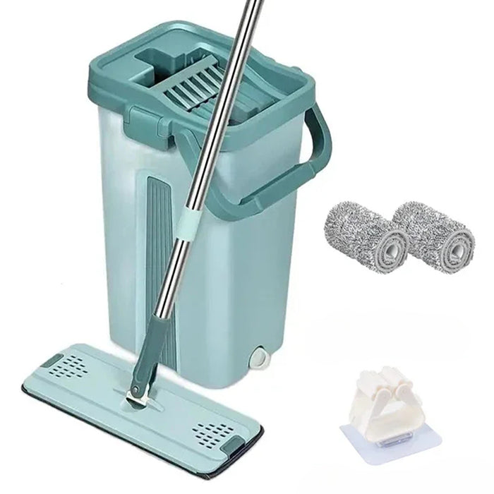 Vibe Geeks Wet Or Dry Usage Hands-Free Mopping System With Bucket And Microfiber Pads