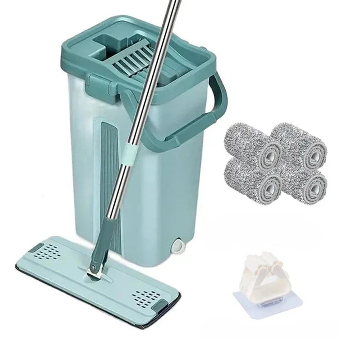 Vibe Geeks Wet Or Dry Usage Hands-Free Mopping System With Bucket And Microfiber Pads