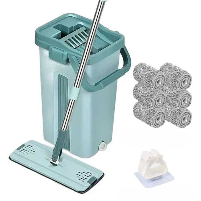 Vibe Geeks Wet Or Dry Usage Hands-Free Mopping System With Bucket And Microfiber Pads