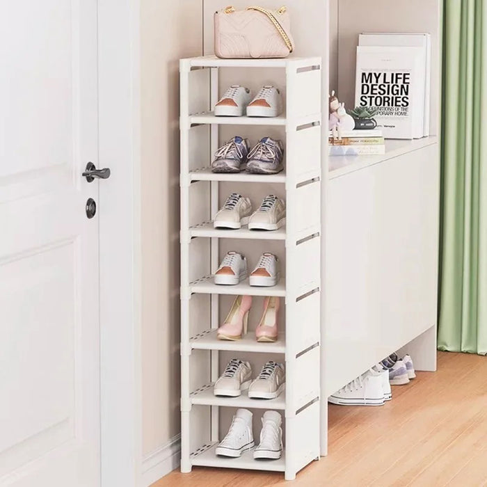 Vibe Geeks Adjustable Stackable Shoe Organizer Rack For Wall Corner