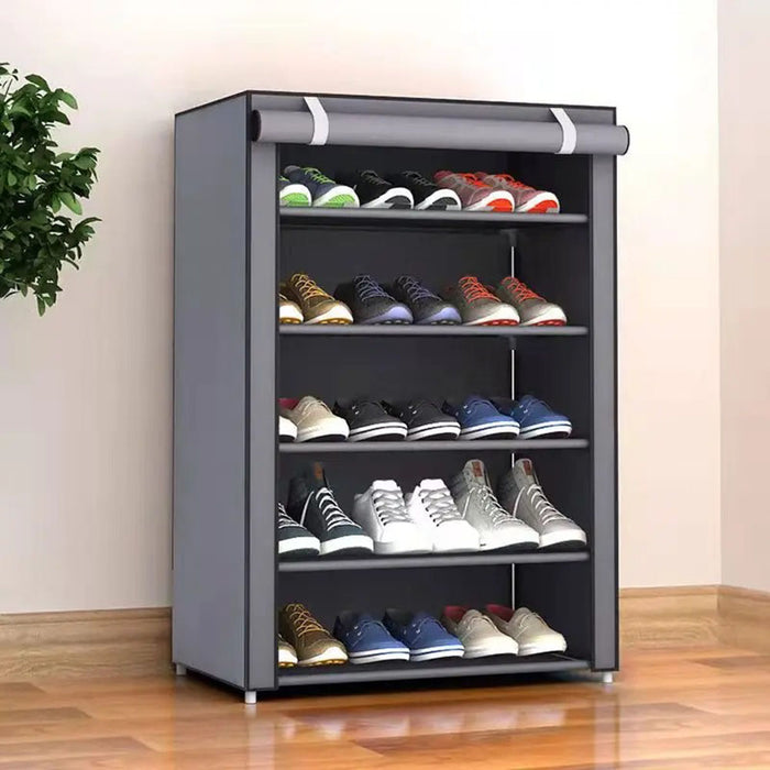 Vibe Geeks Nonwovens Fabric Dustproof Multilayer Shoes Cabinet Organizer In Black And Grey